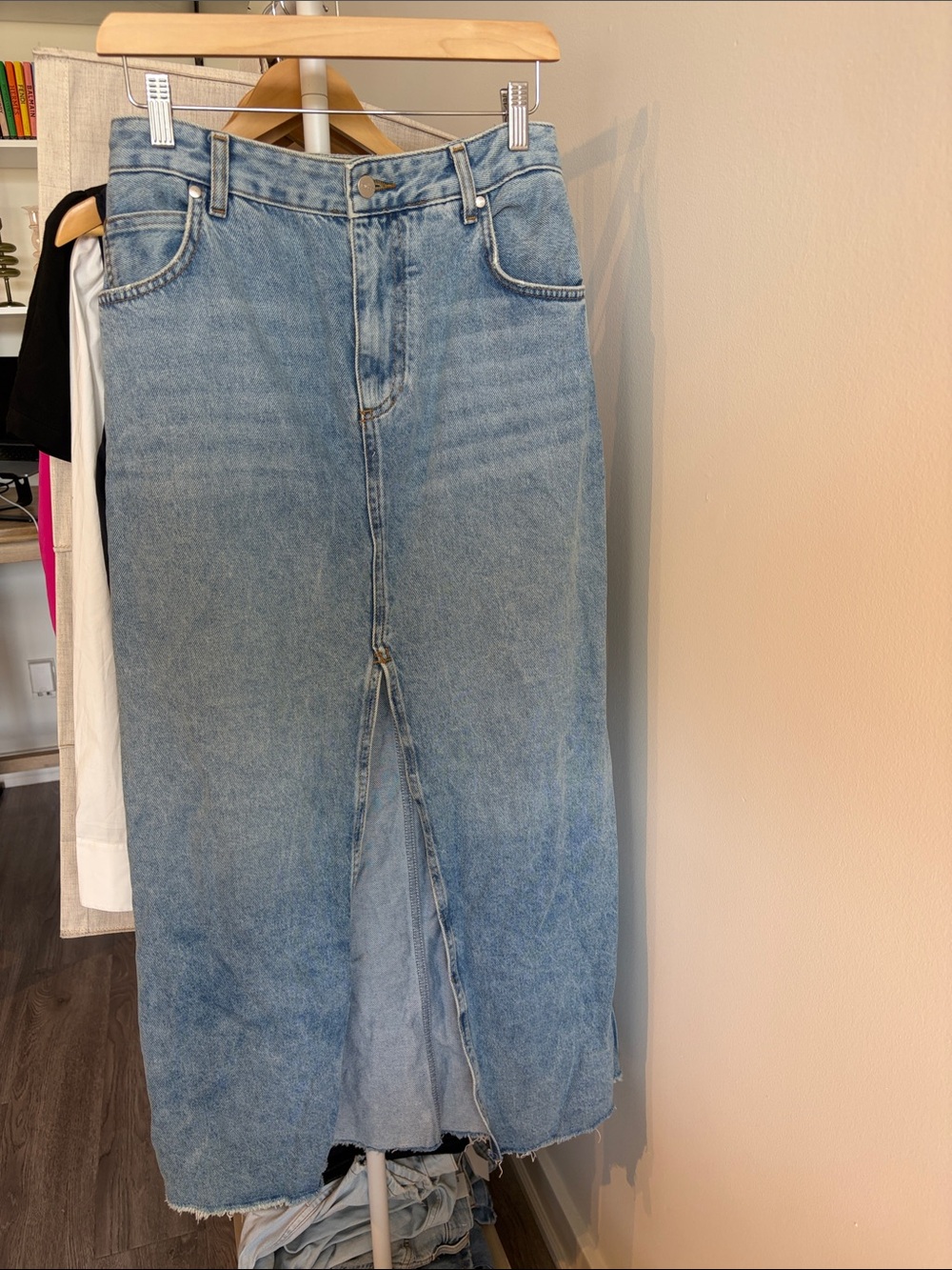 Pilcro Light Blue Denim Maxi Skirt Jeans with Front Slit